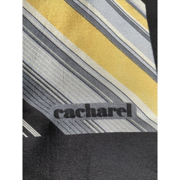 Vintage Cacharel silk scarf In Black Gold Stripes 28” Square - Picture 2 of 6